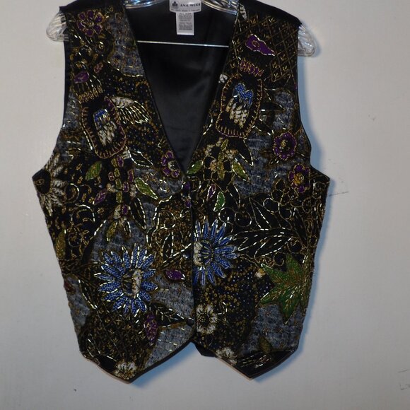 Ana Mori Heavily Beaded Floral Pattern Vest One Size - Picture 1 of 6